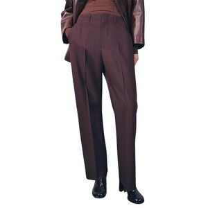 Zara Women’s Straight Leg Burgundy Menswear Style Trouser Pants Size 31